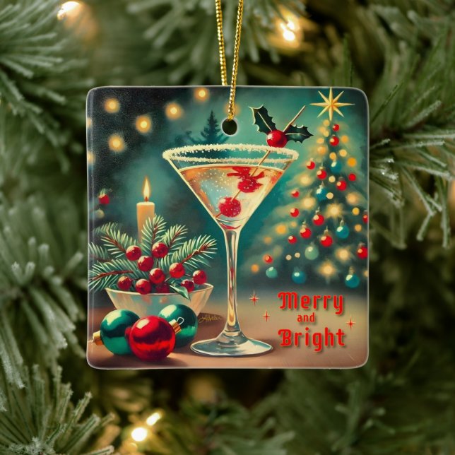 Retro 50-tal Merry Bright Christmas Cocktail Marti Julgransprydnad Keramik (Träd)