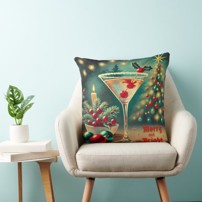 Retro 50-tal Merry Bright Christmas Cocktail Marti Kudde (Stol)