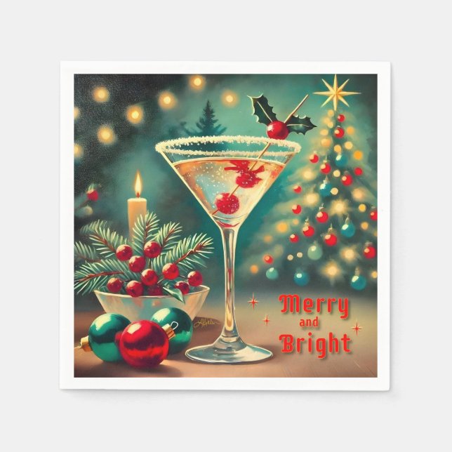 Retro 50-tal Merry Bright Christmas Cocktail Marti Pappersservett (Framsidan)