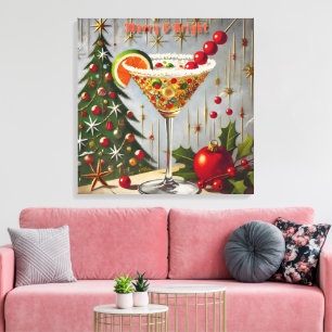 Retro 50-tal Merry Bright Julgodis Cocktail Canvastryck