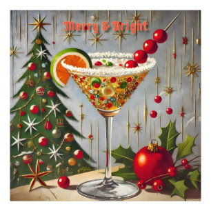 Retro 50-tal Merry Bright Julgodis Cocktail Fototryck