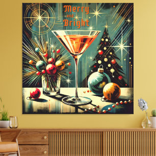 Retro 50-tal Merry & Bright Julmartini Canvastryck