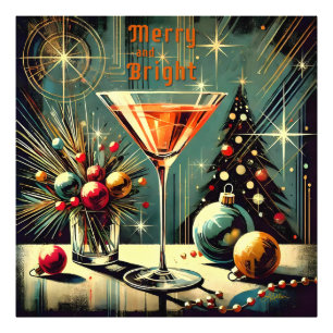Retro 50-tal Merry & Bright Julmartini Fototryck