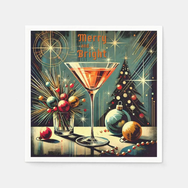 Retro 50-tal Merry & Bright Julmartini Pappersservett (Framsidan)