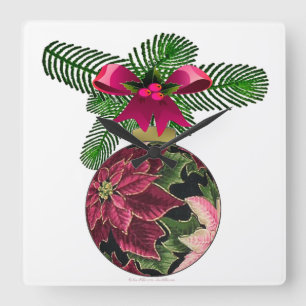 Retro 50-tal Poinsettia Burgundy Ornament Fyrkantig Klocka