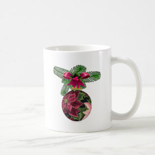 Retro 50-tal Poinsettia Burgundy Ornament Kaffemugg
