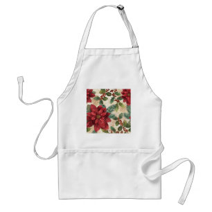 Retro 50-tal Poinsettia Röd Grön Kräm Förkläde