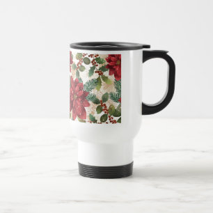 Retro 50-tal Poinsettia Röd Grön Kräm Resemugg