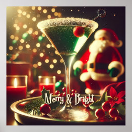 Retro 50-tal Santa jul Grön Martini Poster