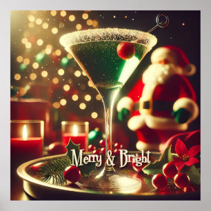 Retro 50-tal Santa jul Grön Martini Poster
