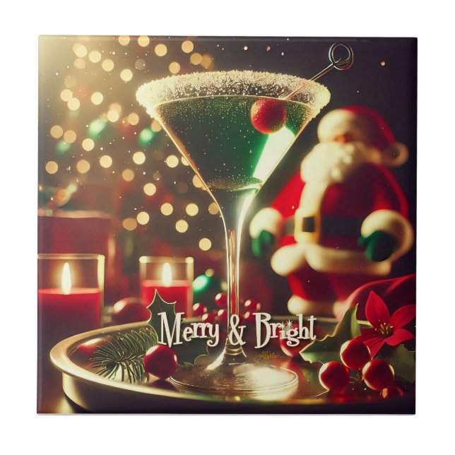 Retro 50-tal Santa julgrön Martini Kakelplatta (Framsidan)