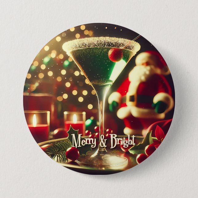 Retro 50-tal Santa julgrön Martini Knapp (Framsida)