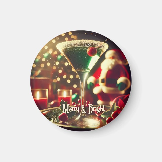 Retro 50-tal Santa julgrön Martini Magnet (Framsidan)