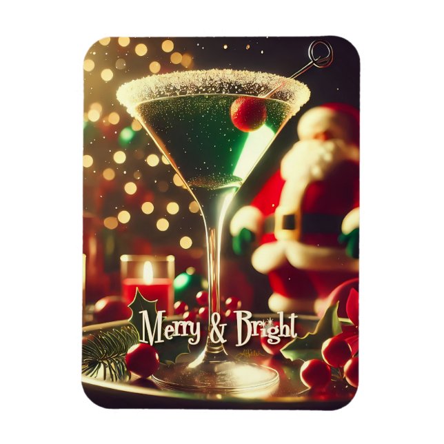 Retro 50-tal Santa julgrön Martini Magnet (Vertikal)