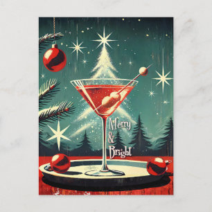Retro 50-tal Snöflinga Julgran Martini Vykort