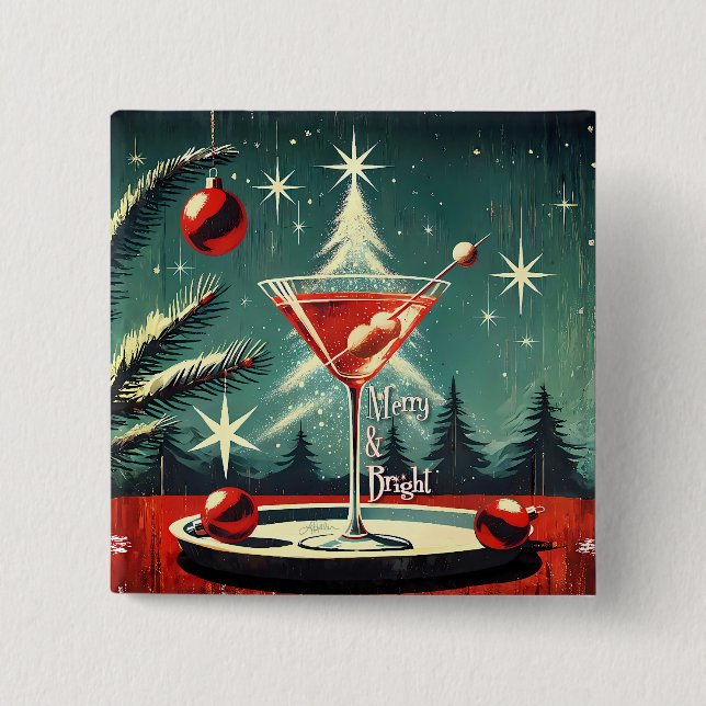 Retro 50-tal Snöyra Julgran Martini Knapp (Framsida)