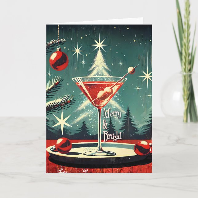 Retro 50-tal Snöyra Julgran Martini Kort (Framsida)