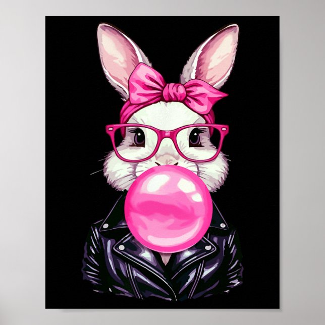 Retro 50-tal Söt påskharen som blåser bubbelgum 3  Poster (Framsidan)