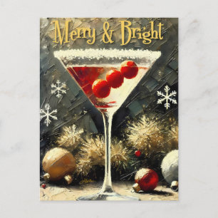 Retro 50-tal Triple Cranberry Julmartini Vykort