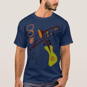 Retro 50-talabstraktgitarr & Tromboneskjorta T-shirt