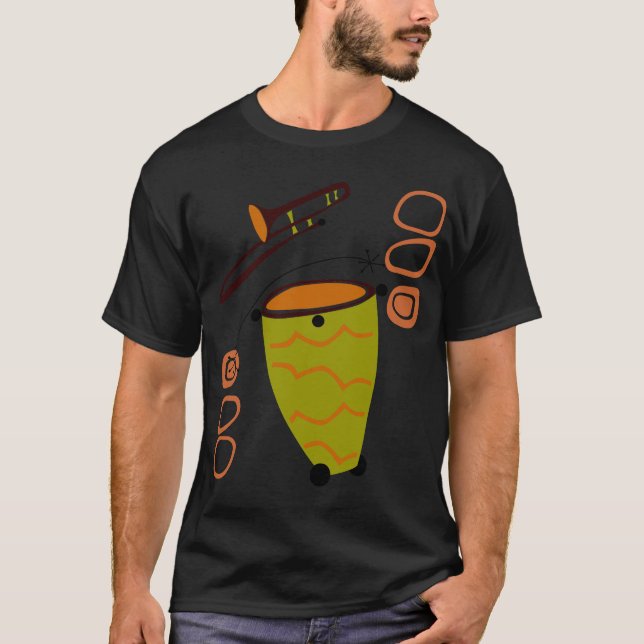 Retro 50-talabstraktTrombone & Bongoskjorta Tee (Framsida)
