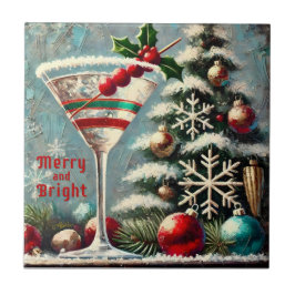Retro 50-talets Cranberry Snowflake-jul Martini Kakelplatta