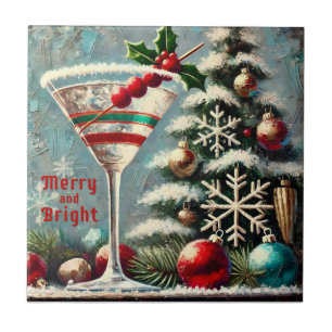 Retro 50-talets Cranberry Snowflake-jul Martini Kakelplatta