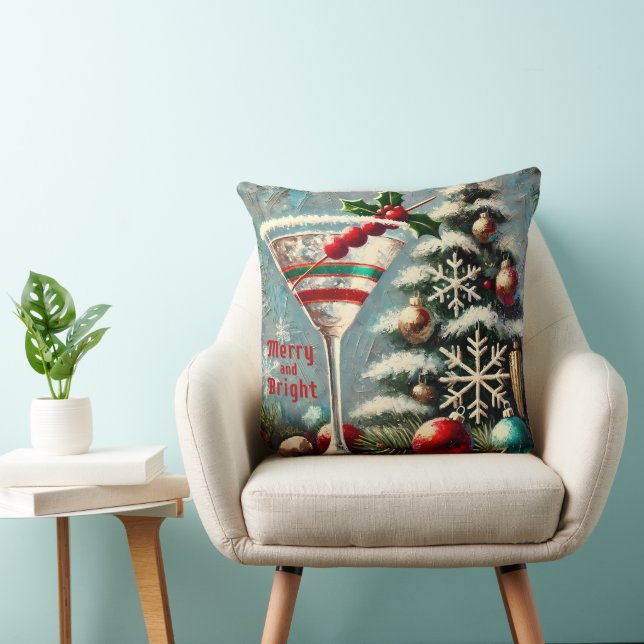 Retro 50-talets Cranberry Snowflake-jul Martini Kudde (Stol)