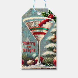 Retro 50-talets Cranberry Snowflake-jul Martini Presentetikett