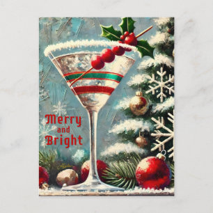 Retro 50-talets Cranberry Snowflake-jul Martini Vykort