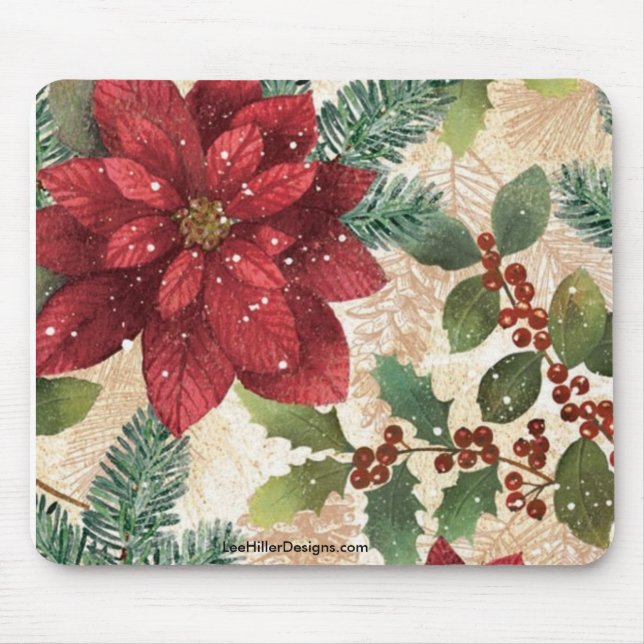 Retro 50-talets jul Poinsettia Mousepad Musmatta (Framsidan)