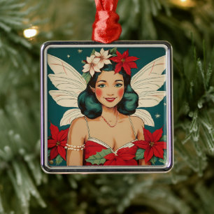 Retro 50-talets Tropical jul Pin-Up Starlet Julgransprydnad Metall