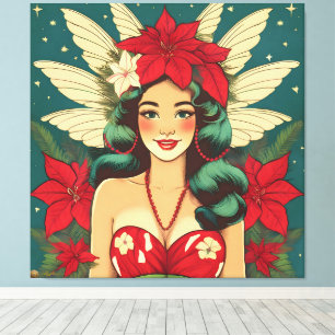 Retro 50-talets tropisk julpin-Up-flicka Canvastryck