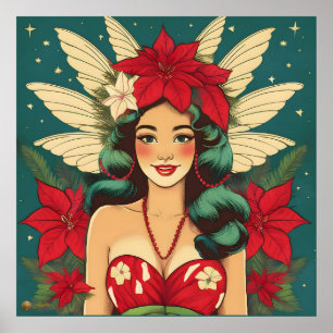 Retro 50-talets tropisk julpin-Up-flicka Poster