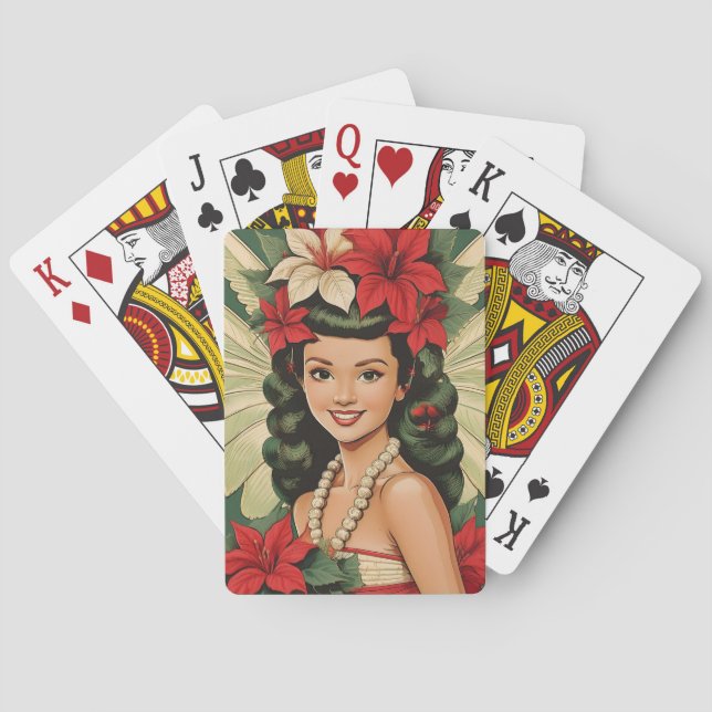 Retro 50-talets tropiska julprinsessa casinokort (Baksidan)