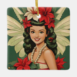Retro 50-talets tropiska julprinsessa julgransprydnad keramik