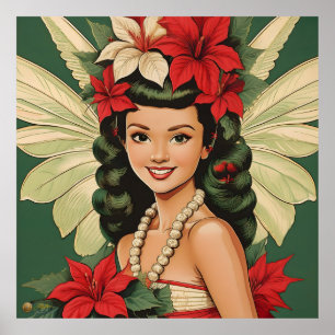 Retro 50-talets tropiska julprinsessa poster
