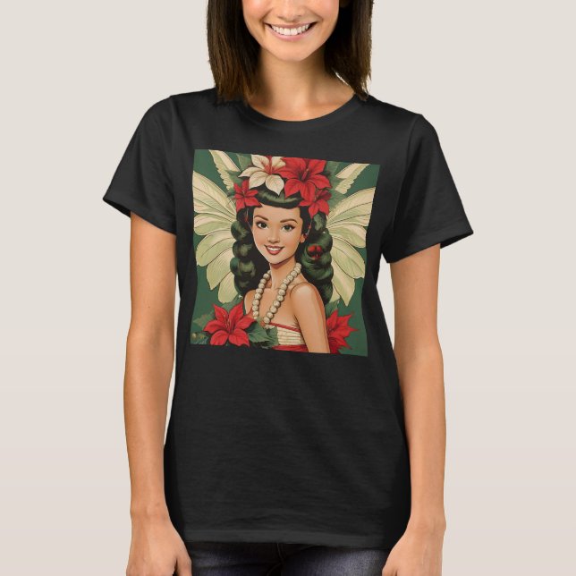 Retro 50-talets tropiska julprinsessa t shirt (Framsida)