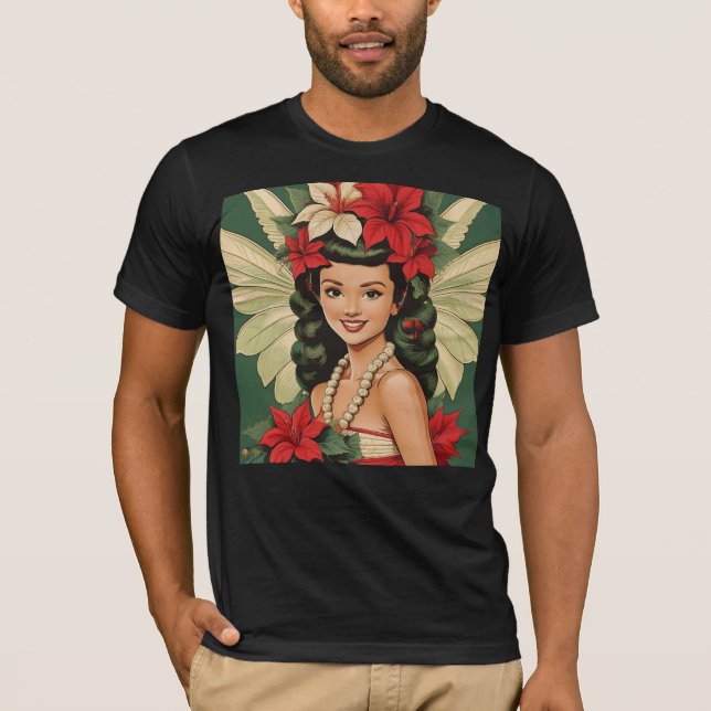 Retro 50-talets tropiska julprinsessa t shirt (Framsida)