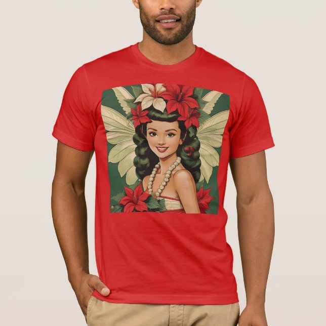 Retro 50-talets tropiska julprinsessa t shirt (Framsida)