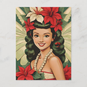 Retro 50-talets tropiska julprinsessa vykort