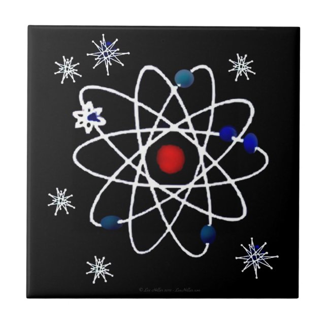 Retro 50-tals Atomtryck på Svart Kakelplatta (Framsidan)
