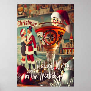 Retro 50-tals Cocktail Making Merry Christmas Work Poster