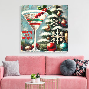 Retro 50-tals Cranberry Snowflake Jul Martini Canvastryck
