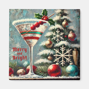 Retro 50-tals Cranberry Snowflake Jul Martini Magnet