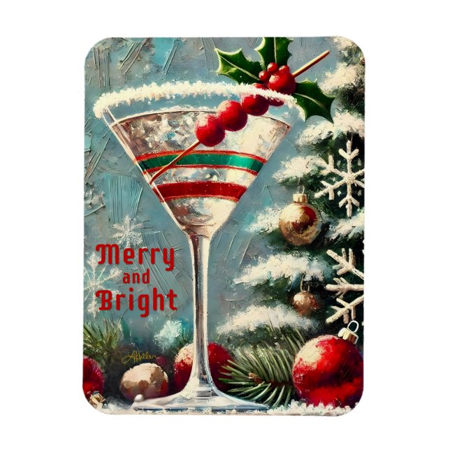 Retro 50-tals Cranberry Snowflake Jul Martini Magnet (Vertikal)