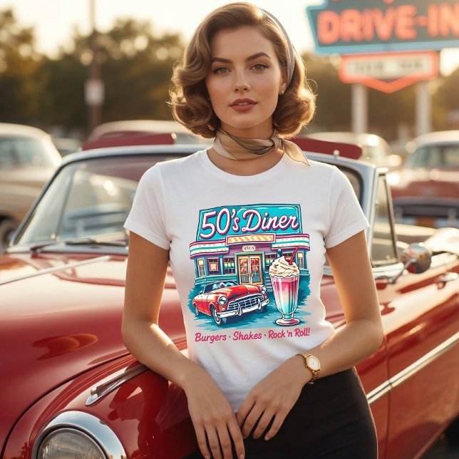 Retro 50-tals Diner - Burgare Milkshakes Rock 'n R T Shirt (Skapare uppladdad)