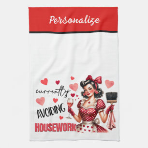 Retro 50-tals Glamourhusmor Roligt Sarktiskt Humor Kökshandduk