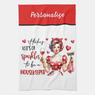 Retro 50-tals Glamourös Hemmafru Roligt Sarktastis Kökshandduk