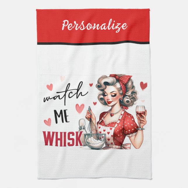 Retro 50-tals Glamourös Hemmafru Roligt Sarktastis Kökshandduk (Vertikal)